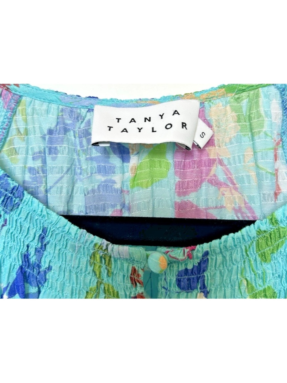 Tanya Taylor Blue Floral Silk Blend Ruffle Short Sleeve Blouse Top Size S - Picture 4 of 5